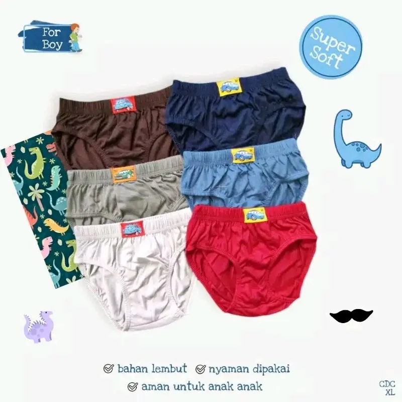 12 pcs / celana dalam Anak laki laki motif polos , size S M L XL , 1 - 12 tahun fashion Katun Polos 2