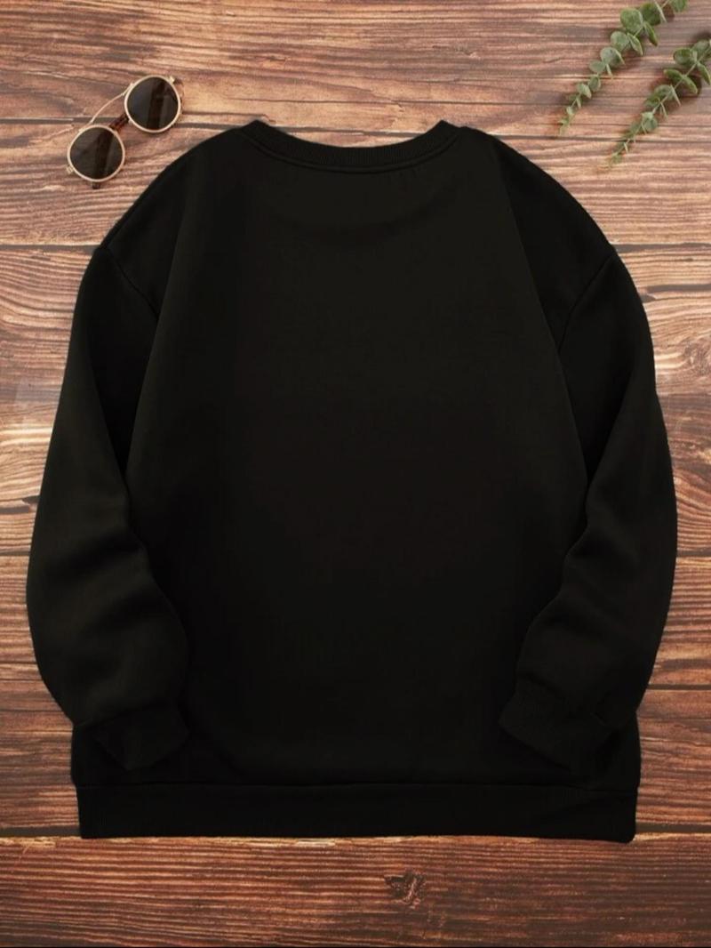 Product Introduction of 【Plus Size】Woman's Face Print Crew Neck Drop Shoulder Sweatshirt, Casual Trendy Long Sleeve Plus Pullover for Fall & Winter, Women's Clothes for Daily Wear 2