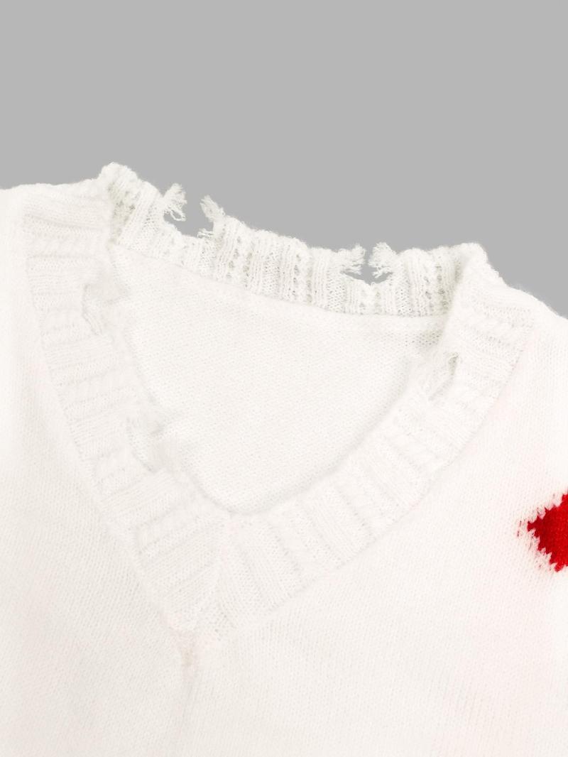 Product Introduction of Women's Cross Print Ripped Drop Shoulder Crop Sweater, Street Fashion Chic Style Long Sleeve V Neck Jumper for Daily Outdoor Wear, Ladies Knitwear for Spring & Fall, Tops for Women, Sweater for Women, Trending Clothing Women 11