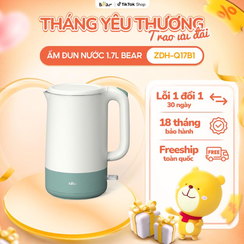 [Ưu Đãi Sốc] Ấm Đun Siêu Tốc 1,7L BEAR Bình Đun Siêu Tốc Ấm Điện Siêu Tốc Bình Nấu Nước Nóng Nhanh An Toàn Q17B1