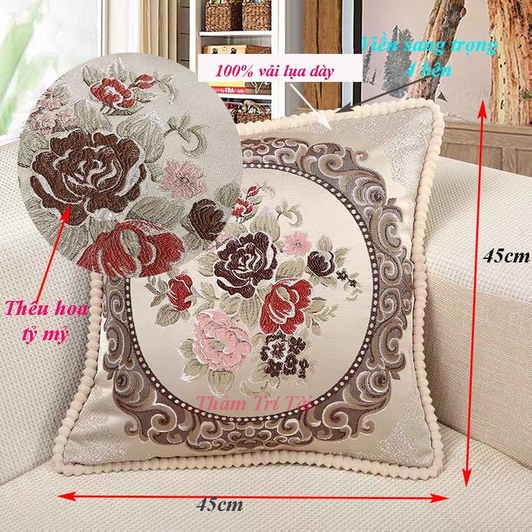 Vỏ gối tựa Lưng  Tây Âu gấm thêu hoa tỉ mỉ cao cấp sang trọng KT 45*45 5