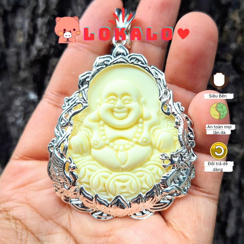 Mặt dây chuyền phật di lặc Khung trắng đá trắng đeo phong thủy may mắn Lokalo 12.09.24