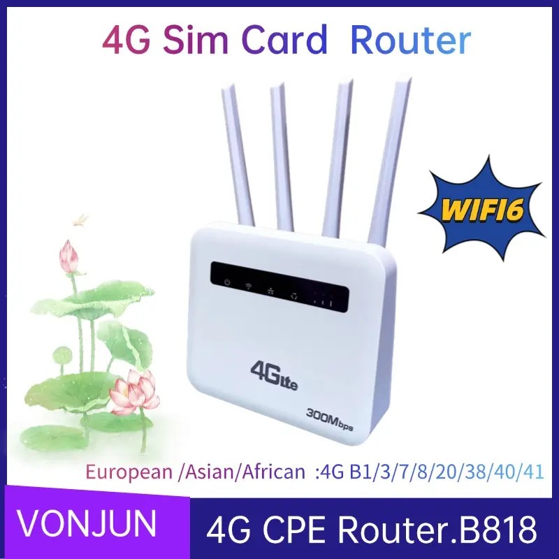 4G CPE Wireless Router WIFI6 Plus 4 Antennas Sim Card LTE Modem Dual LAN Hotspot B818