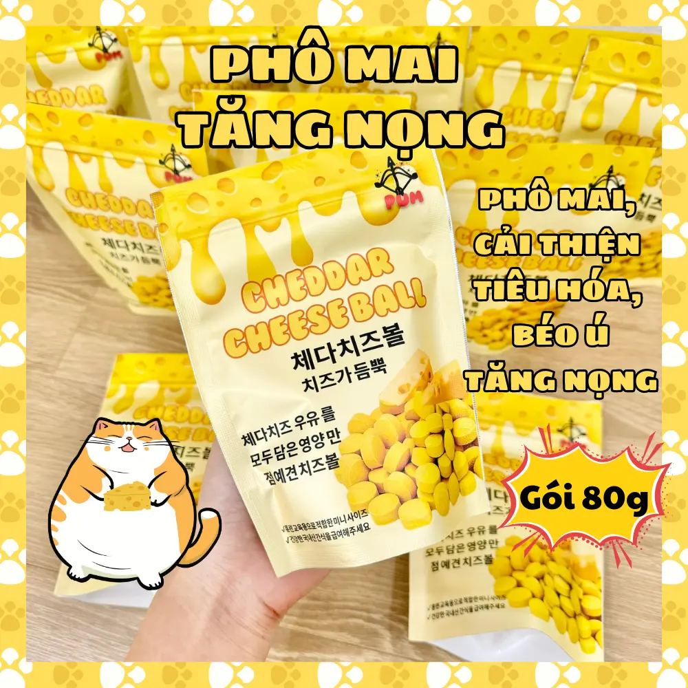 Phô mai Cheese Ball nhập khẩu hỗ trợ tiêu hóa, tăng nọng giúp chó mèo béo ú thơm ngon phô  mai