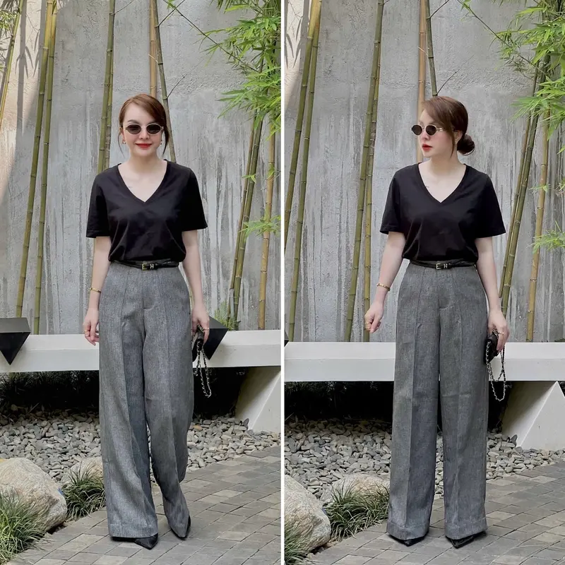 HÌN Quần dài ống suông hack dáng, tự thiết kế dài 95cm Leyla Pants Nữ Nhung Women 1