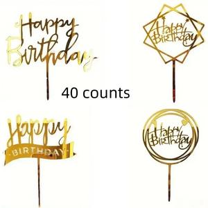 Adorno para pastel de cumpleaños, 40 piezas/set Decoración brillante para pastel, Suministros creativos para repostería para fiesta de cumpleaños, Suministros para decoración de fiestas
