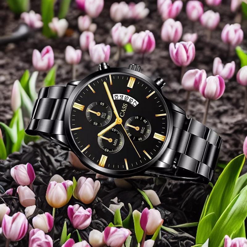 Product Introduction of CASS JAM TANGAN PRIA TERBARU 2023 BAND BAJA KALENDER LEDAKAN BAND KUARSA WATCH MEN'S BUSINESS MEN'S WATCH THREE DIAL DIAL WATCH WATCH 4
