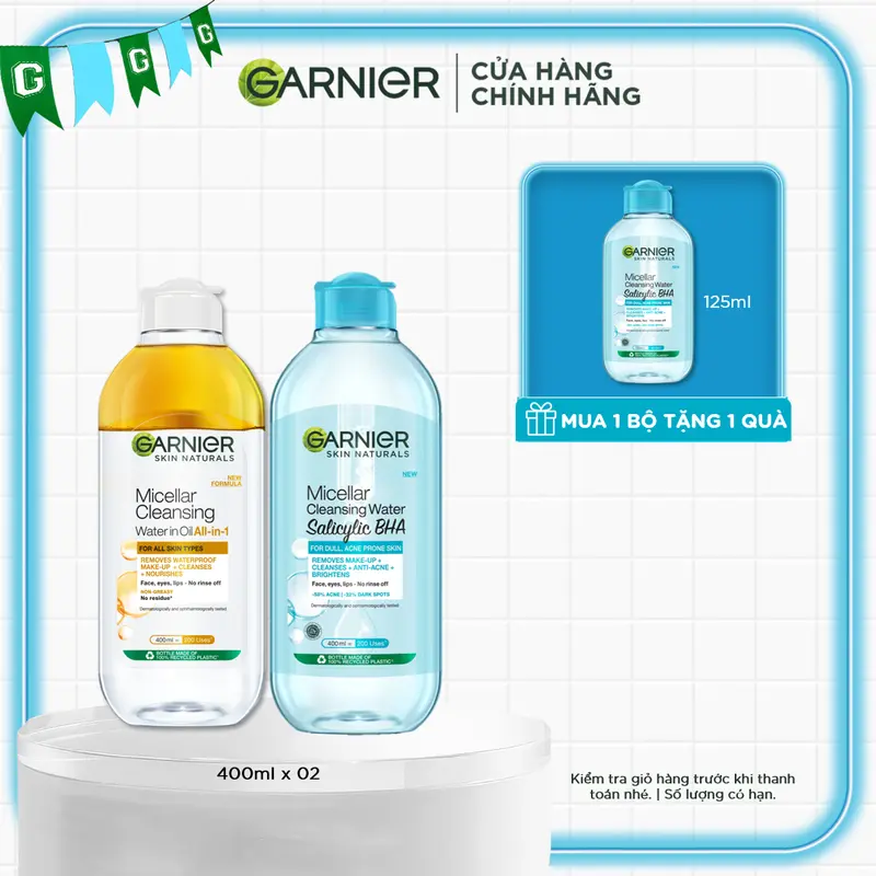[Exclusive] Bộ đôi nước tẩy trang sáng - tối Garnier dành cho Da Dầu M.ụn 400mlx2 1