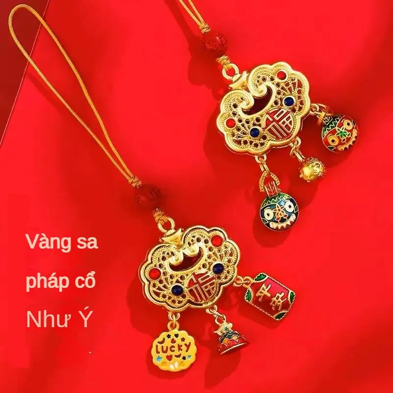 Phone Charm strap Điện Thoại Di Động Năm Sinh Vàng, Ping An Ruyi, Dây Đeo Chéo Phụ, Phong Cách Trung Quốc, Mặt Dây Chuyền Điện Thoại Di Động,Móc Chìa Khóa dây  đeo  điện  thoại  baby  three 2