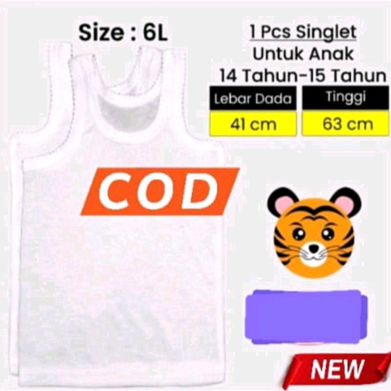 6 Pcs Kaos Dalam Singlet Anak unisex Putih Polos 8 -15 Tahun Fashion 4