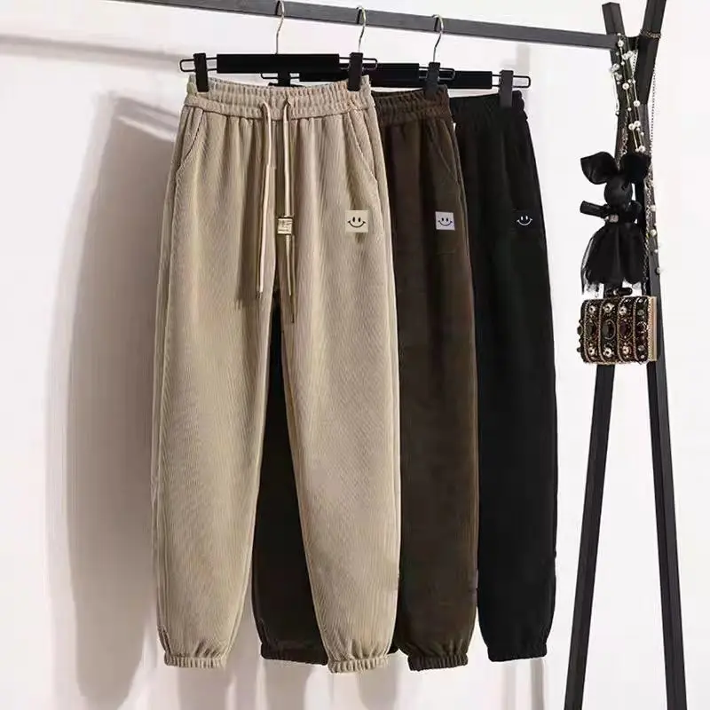 Quần Nỉ bó ống, Dáng Rộng Vừa Vặn, Cạp Cao, Dành Cho Nữ, Dễ Phối Đồ, Bó Sát, Độn Nhung, Dày Dặn, Quần Nỉ Thường Ngày Thời Trang Mùa Thu Và Mùa Đông, 2023 Nhãn Women Pants Ong Com bo Tất