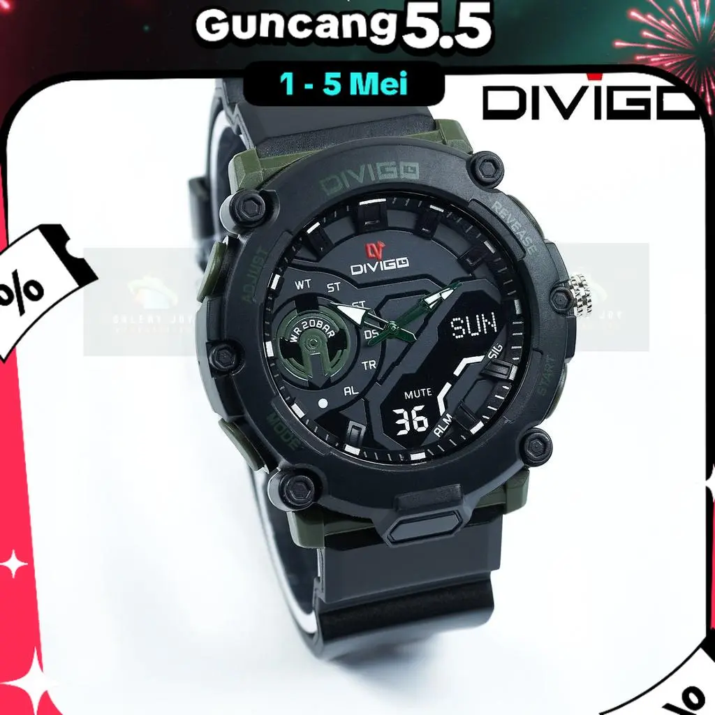 Jam Tangan Pria / Wanita DIVIGO D-27 Analog Sport Strab Rubber WaterResist