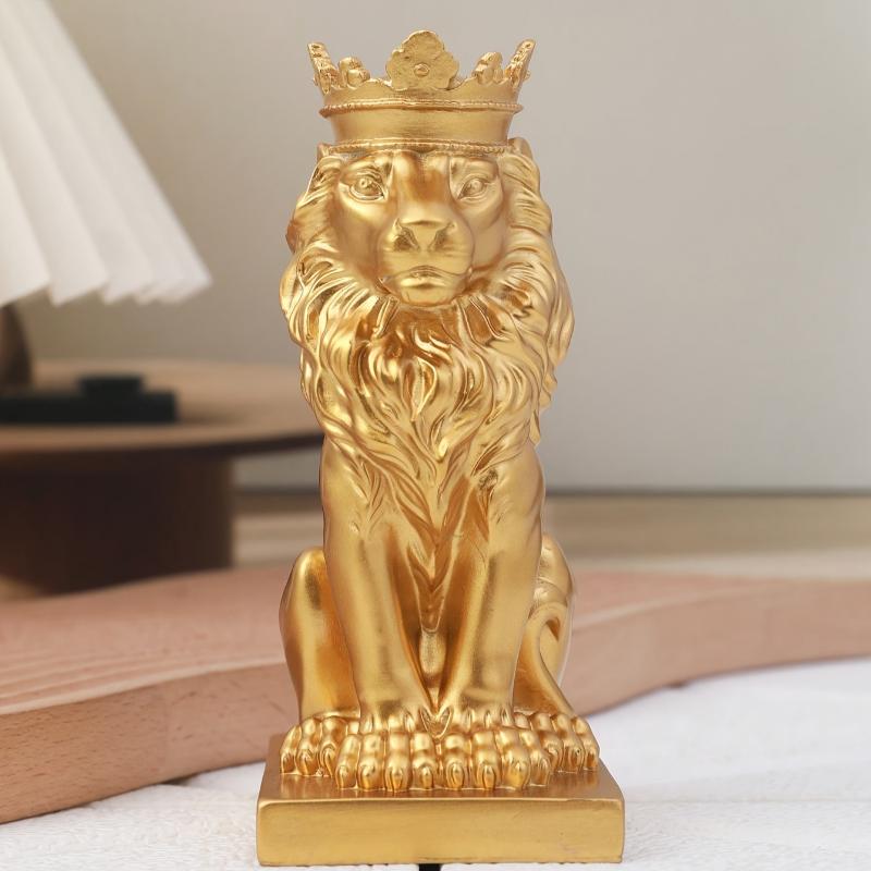 1pc Majestic Crowned Lion Statue - Rustic Royal Resin Figurine for Indoor and Outdoor Decor - Mantel, Bookshelf, Office Accent, Regal Animal Sculpture with Premium Details Room Ornaments 6