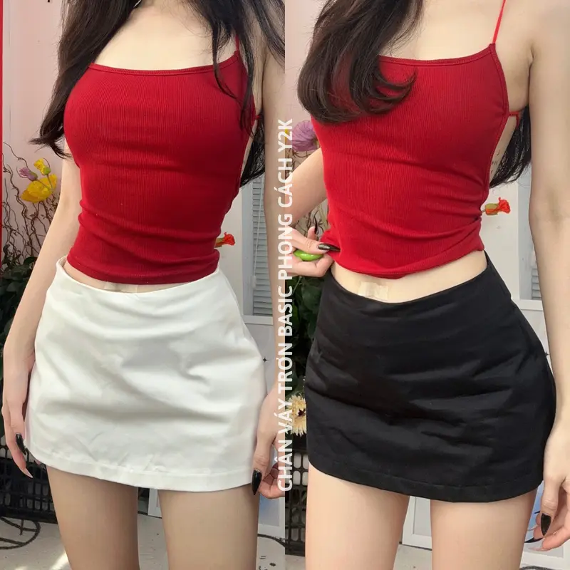 V4 - Chân Váy Ngắn Mini Skirt Trơn Basic Phong Cách Y2K Dễ Phối Trắng Đen Nữ Siêu Ngắn Women Kaki ( váy ngắn lưu ý xem thông số ) 1