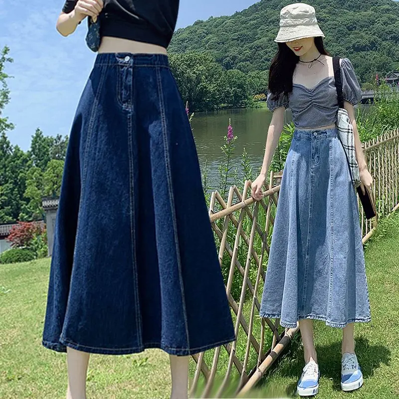 Small Size XS Denim Skirt Mid-Length A- line Skirt New High Waist Umbrella Skirt Large Swing Dress Womenswear Bottom Lingerie Comfort Basic Minimalist