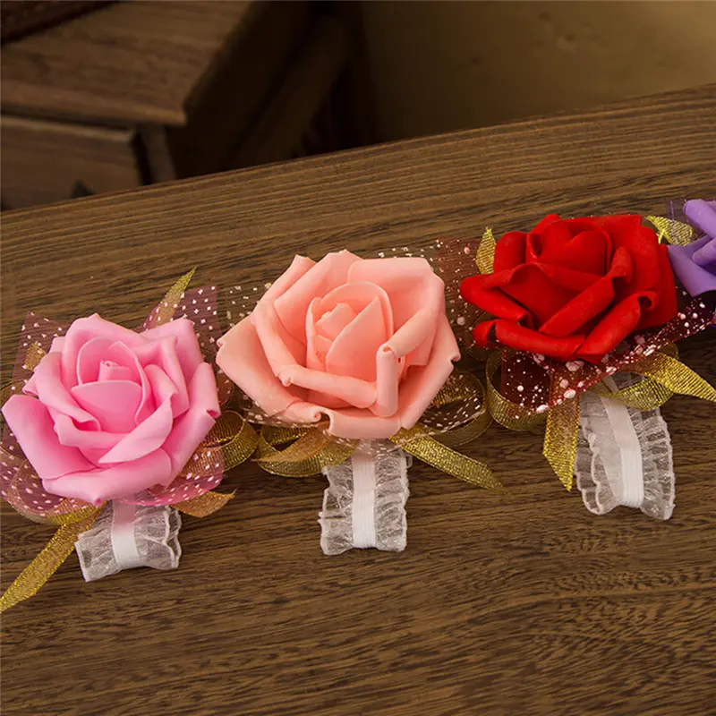 New Bridesmaid Wrist Corsage Wedding Party Rose Bracelet Silk Flowers Ribbon
