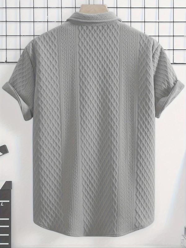 Men's Solid Textured Button Front Shirt, Regular Fit Casual Short Sleeve Collared Top for Summer, Fashion Men's Clothes for Daily Wear 3