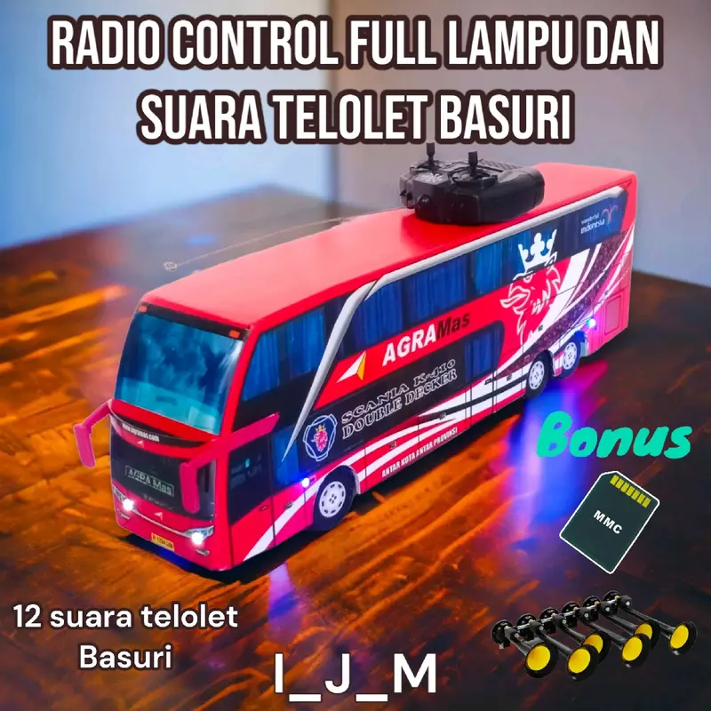 Miniatur Bus Agra Mas SDD Scania RC Control Remot Remote Toys Suara Telolet Basuri Hadiah Led Lampu Miniatur bus telolet basuri 0