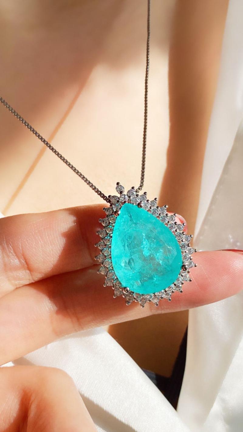 Product Introduction of Luxury Quality Jewelry Cubic Zircon Paraiba Tourmaline Emerald Stone Pendant Necklace for women Chains Valentine Day Gift 0