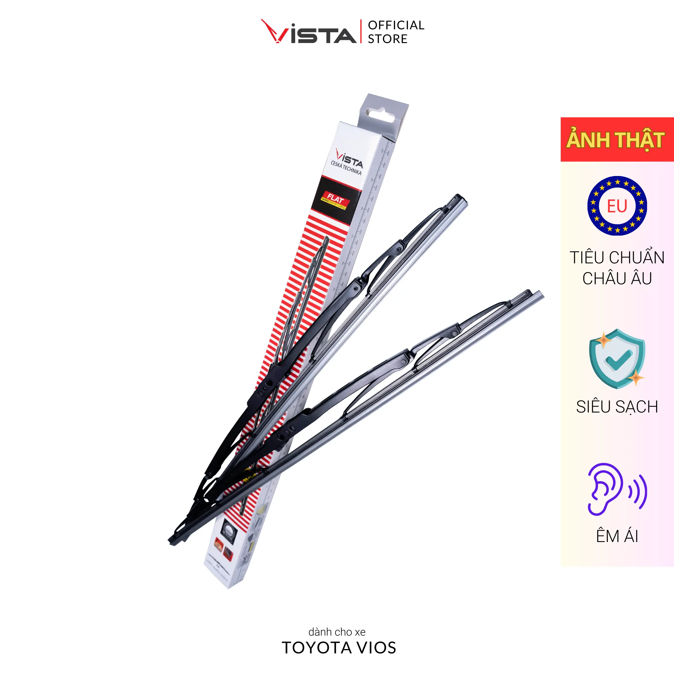 Gạt Mưa Cho Xe Toyota Vios Thương Hiệu VISTA - Xương Sắt - Tiêu Chuẩn Châu Âu - Sạch Nhanh - Tăng Độ Bền - Êm Ái