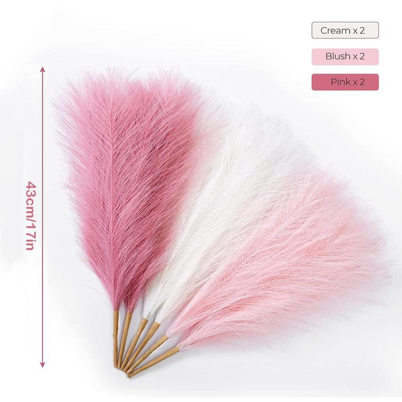 Artificial Decorative Pampas Grass, 6 Counts Mean Girls Decorations Fluffy Pampas Reed Stem Bundle for Flower Arrangement, Faux Plant Ornaments for Home Wedding Party Decor 1