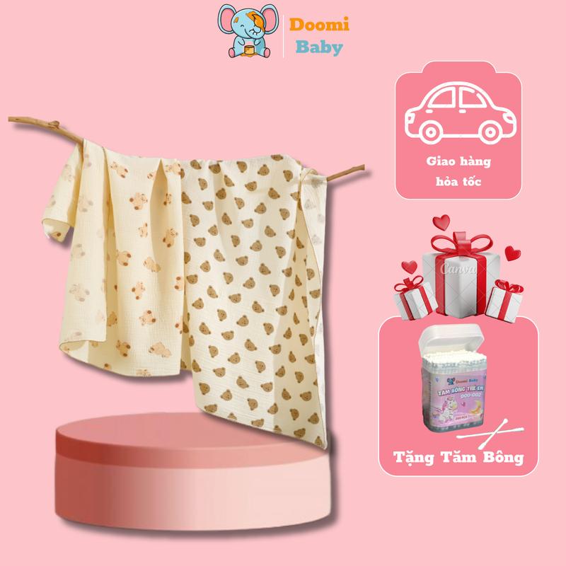 [Tặng 1 Hộp Tăm Bông] Khăn Tắm Cao Cấp Cho Bé Chất Xô Muslin Hàn 2 Lớp Chính Hãng Doomi Baby kích thước ( 90x100cm ) - HT630