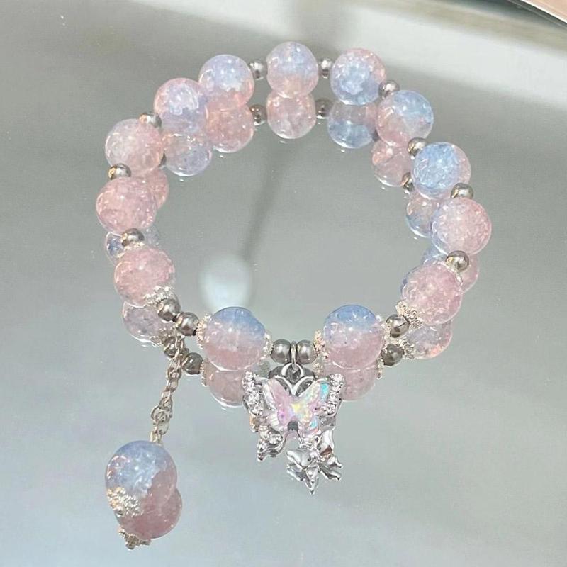 Bộ Hạt Nghiền Màu Xanh Dương, 3 Cái, Dây Bướm, Vòng Tay Học Sinh, Hoa Và Hoạt Hình, Đính Cườm, Đầy Màu Sắc, G3N0 8