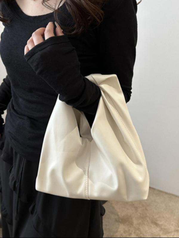 Women's Solid Color Ruched Shoulder Bag, Fashionable PU Leather Handbag, Casual Versatile Handbag for Daily Used 5