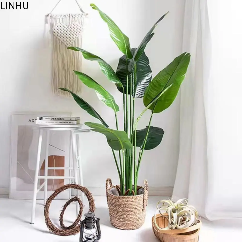 80cm Tropical Plants Large Artificial Banana Tree Fake Plastic Palm Tree Leaves For Home Garden Wedding Decor Decorative Fruit Faux Room
