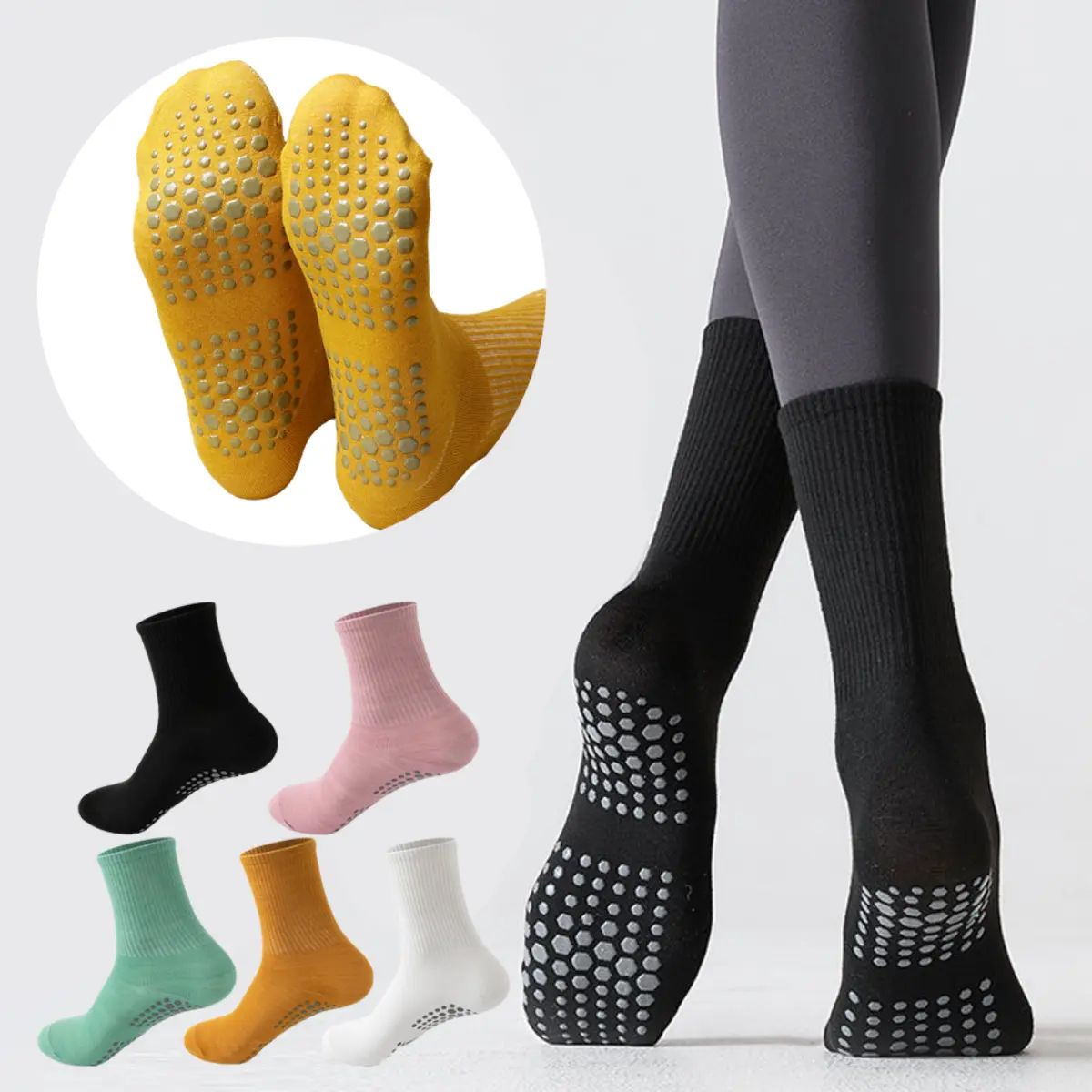 Anti-Slip Silicone Yoga Socks for Women Soft Breathable Sweat-Absorbing Sports Fitness Pilates Sox Home Floor Socks