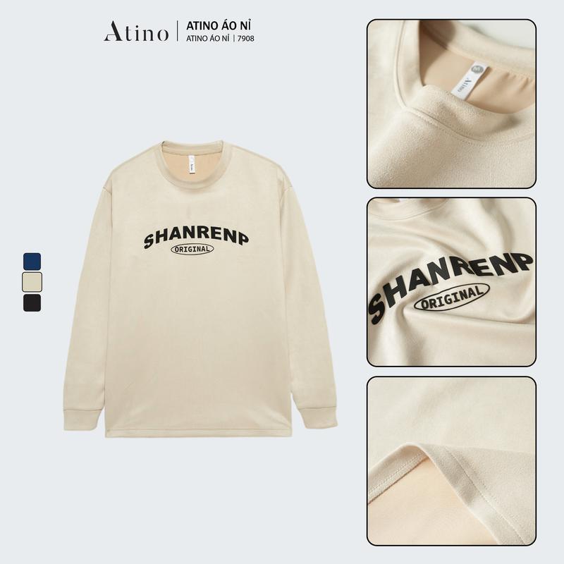 Áo Nỉ Da Lộn Nam SHANRENP ATINO Fitted L.5.7908 Menswear Hoodie Menswear Hoodie Cổ Tròn Kem Dài Tay Tre Xanh áo nỉ