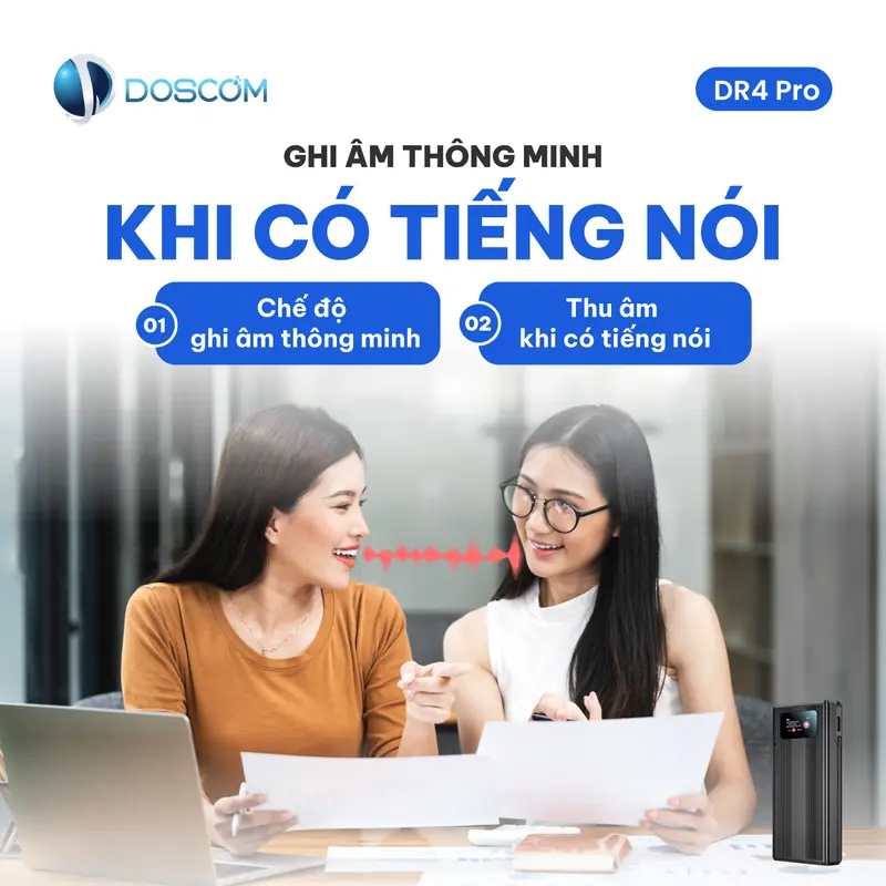 Thiết Bị Ghi Âm Thế Hệ Mới DR4 Pro DOSCOM D - Ghi Âm Liên Tục Thời Gian Dài, Chât Lượng Âm Thanh Sắc Nét máy  nhận diện giọng nói 5