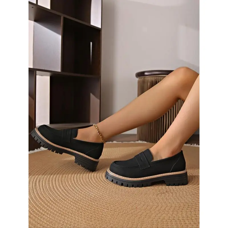 Women's Fashionable Solid Color Slip on Loafers, Casual Comfortable Chain Decorated Flat Shoes for Daily Wear, Lightweight Breathable Comfortable Shoes for Women & Girls Footwear Flatform 4