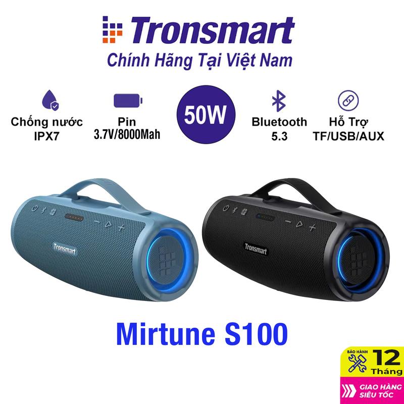 Loa Bluetooth Tronsmart Mirtune S100, 50W, Có App Riêng Chỉnh Âm Thanh, Có Củ Loa Bass Riêng Nghe Nhạc Bass Khỏe Chất âm trong,  , SoundPulse, Hỗ Trợ TWS, Thẻ TF Micro, Kháng nước IPX7 - Bảo hành chính hãng 12 tháng
