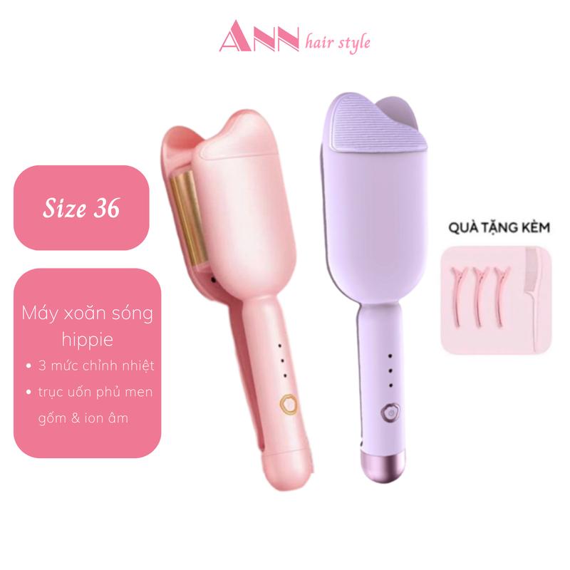 Máy dập xoăn sóng nước 2 trục xoăn hippie - trục 36mm - 3 mức chỉnh nhiệt - trục uốn phủ gốm và phủ ion âm bảo vệ tóc  Uốn Tóc Women Nữ