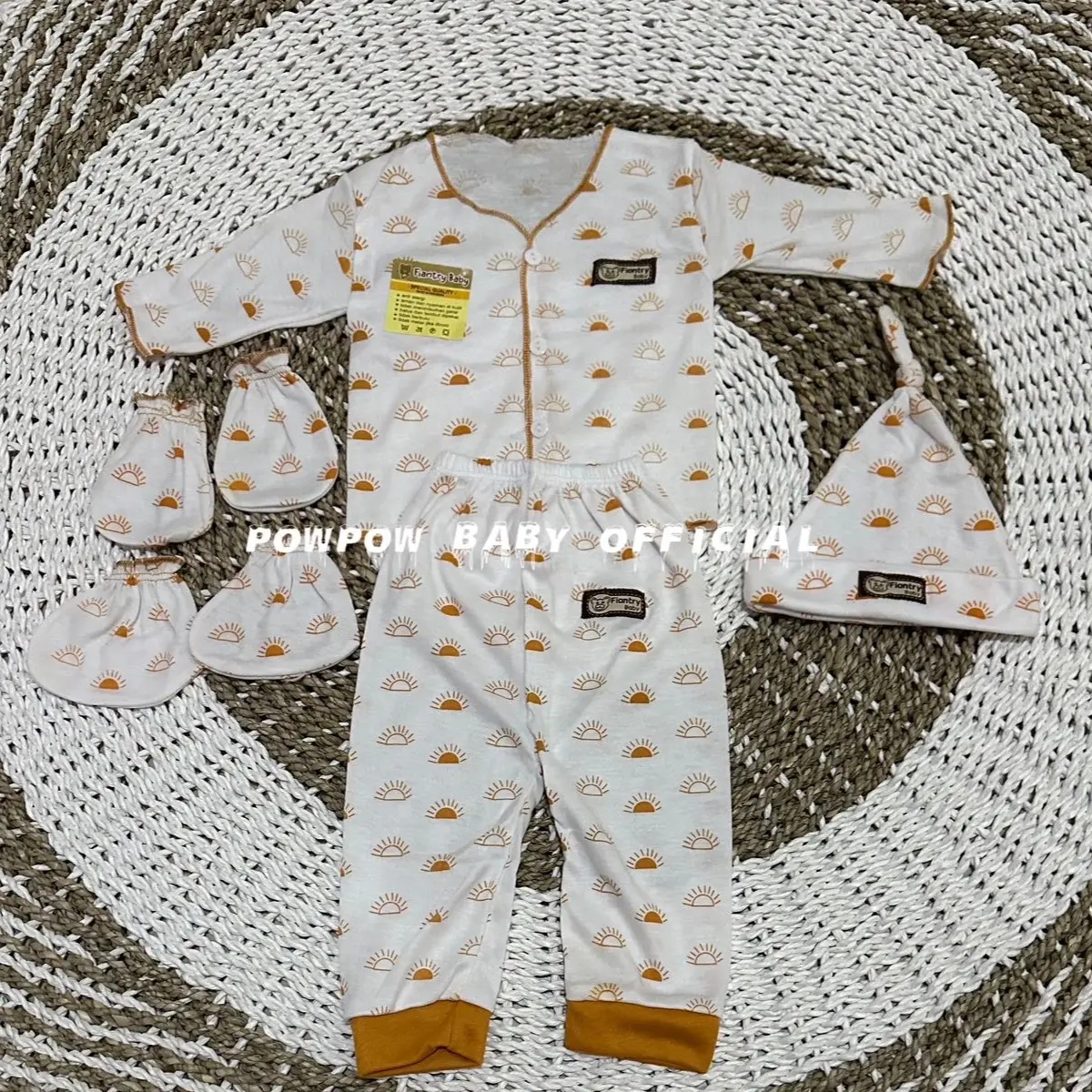 4 pcs Baju bayi stelan topi set sarung tangan series kuning mustard baju bayi newborn bajubrojol