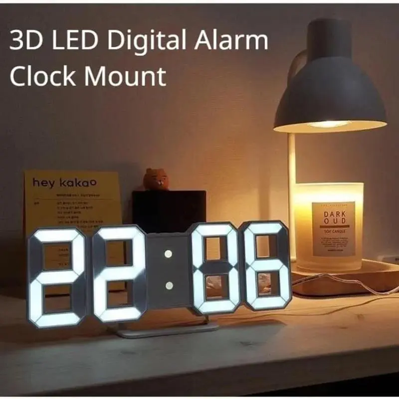 3D Three-dimensional Digital Alarm Clock, Smart Photosensitive LED Plastic  Digital Clock Ornament, High-end Living Room and Bedroom Decor Light