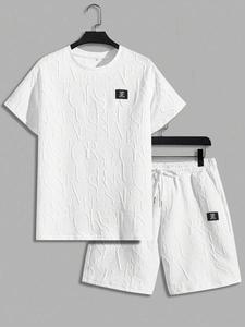メンズ レタープリントTシャツ＆ショーツ セットアップ レギュラーフィット カジュアル ラウンドネック 半袖 Tシャツ＆ショーツ 夏用 メンズウェア、セットアップ
