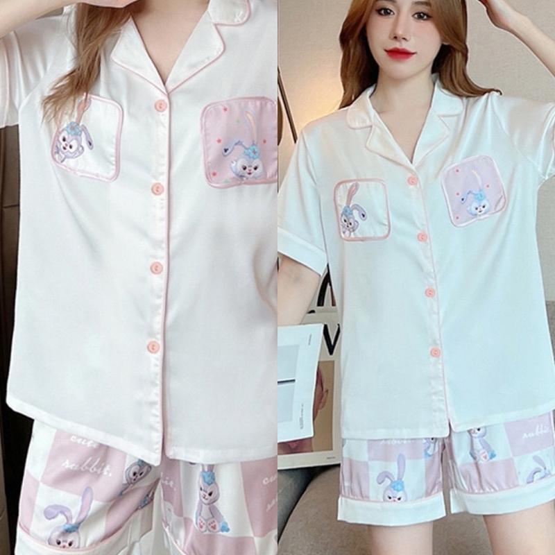 Bộ Thỏ Karro Hồng đùi lụa xước hình cute Women Nữ Nhung Áo Voi 1