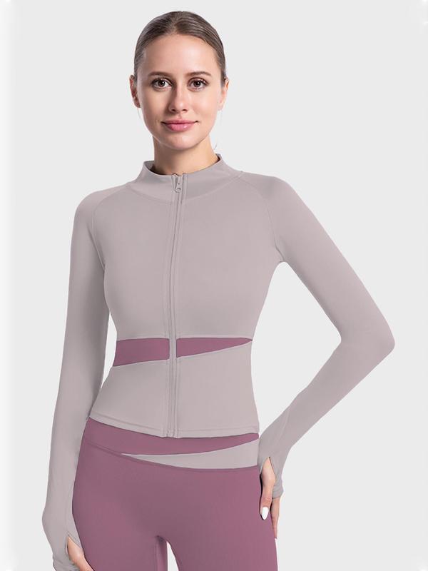 Women's Colorblock Zip Up Raglan Sleeve Sports Jacket, Quick Drying Breathable Stand Collar Sports Outerwear For Gym Workout Running, Ladies Sportswear Clothing For Spring & Fall 9