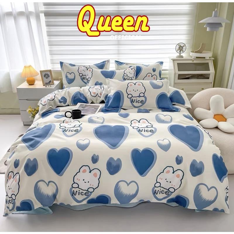 Bộ Chăn Ga Gối 4 Món, 3 Món m2/m4/m6/m8/2m2 Cotton Poly 4 Mùa, Ga Giường Khủng Long Trắng Cute - vn