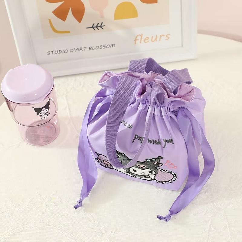 Product Introduction of Sanrioed Kawaii Kittys Kuromi Lunch Box Bag My Melody Drawstring Bento Bag Cute Cartoon Cinnamoroll Large Capacity Canvas Bag 12