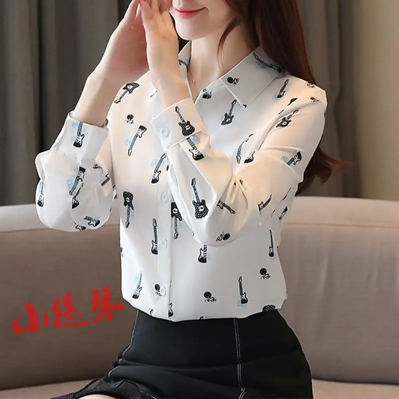 Áo Sơ Mi Nữ Dài Tay, Thời Trang Hàn Quốc Mới Mùa Xuân Và Mùa Hè, Dáng Rộng Vừa Vặn, Áo Sơ Mi Nhỏ In Họa Tiết, Áo Cánh Voan Mỏng Vừa Vặn, Dành Cho Nữ