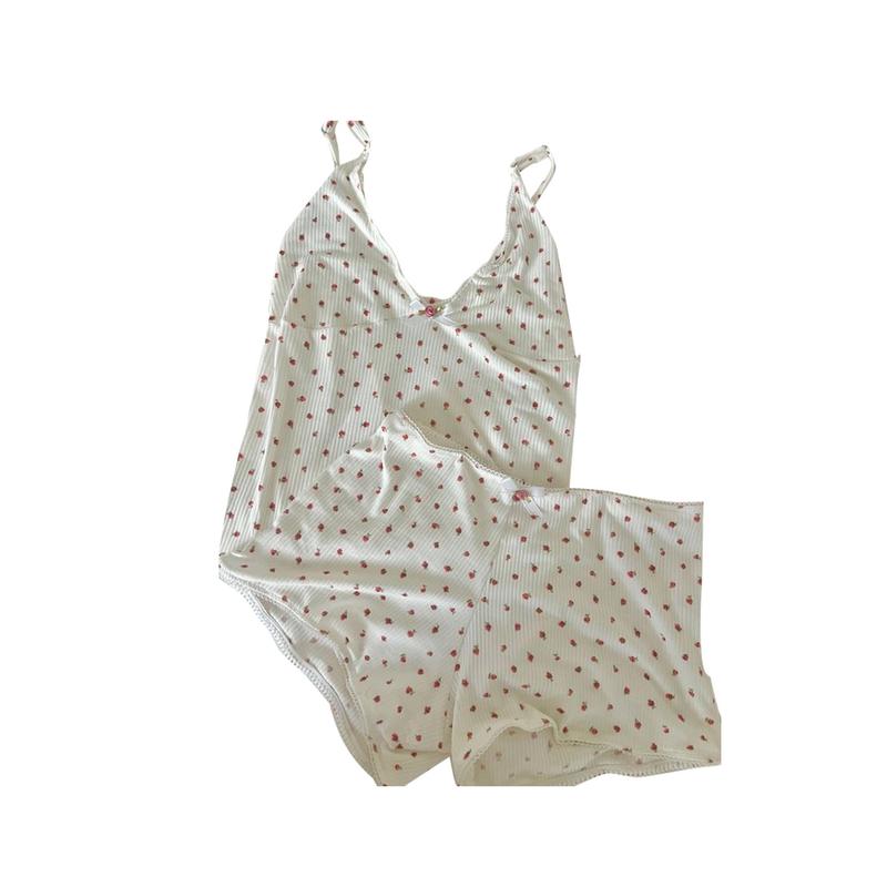 Women Pajama Set, Flower Print Sleeveless V-neck Camisole with Shorts 6