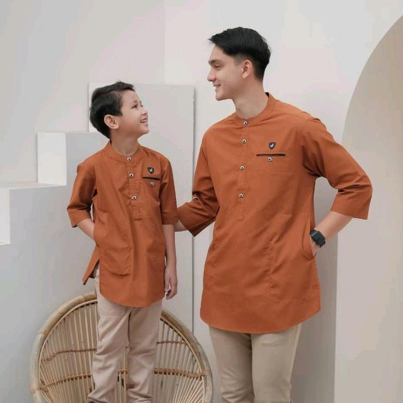 Baju Koko Kurta Couple Ayah Anak Lengan 3/4 Laris Series - Atasan Koko Warna Tercota Mega Riski 1