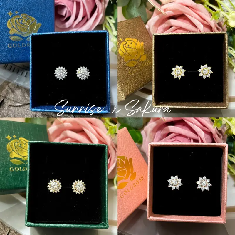 Anting Titanium Mata Tusuk Lapis Emas 18k ANTI KARAT earrings perhiasan swarski giwang sunrise sakura