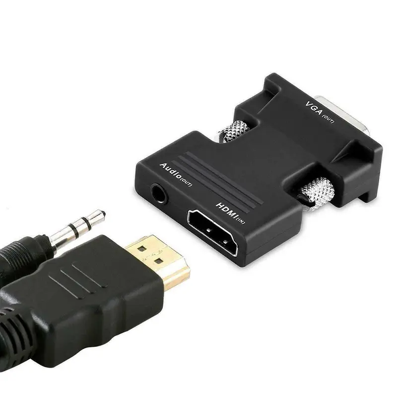 Cáp HDMI sang VGA, Đầu ra tín hiệu nam VGA, Bộ điều hợp âm thanh, Bộ chuyển đổi tương thích HDMI, Cáp HDMI, với cáp âm thanh 5