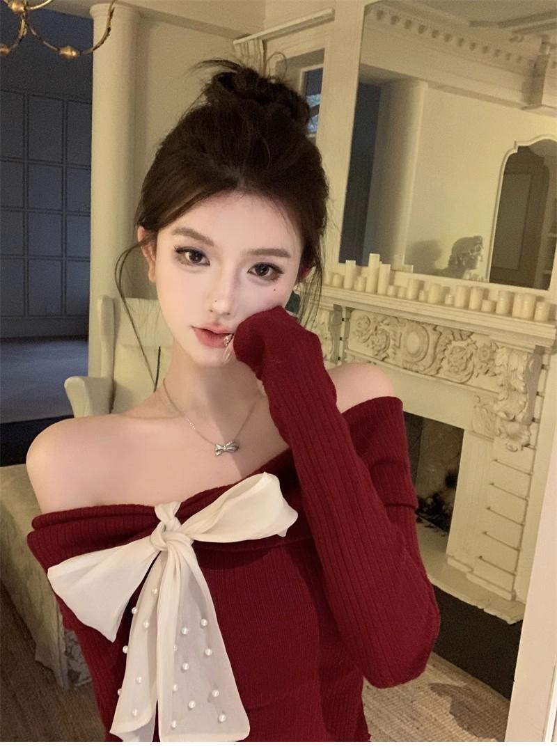 Product Introduction of Trang Phục Mùa Đông Cho Nữ, Kiểu Trễ Vai, Dài Tay, Áo Phông, Hoàn Hảo Cho Năm Mới 9