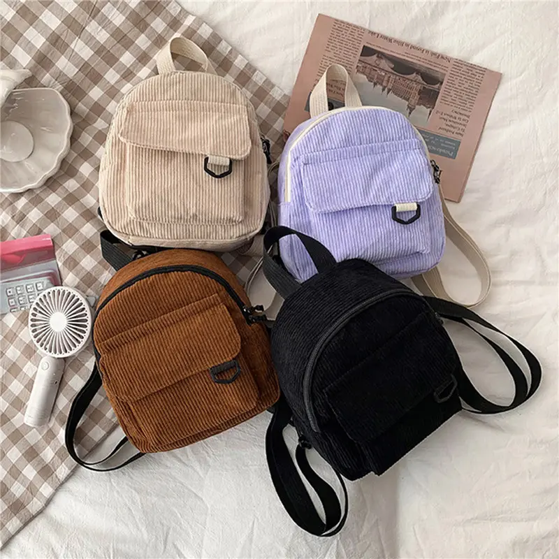 Ba Lô Mini, Dành Cho Nữ, Thời Trang, Màu Trơn Chất Liệu Vải Nhung Kẻ, Nhỏ Và Đơn Giản, Thích Hợp Đi Du Lịch, Sức Chứa Lớn, Cặp Sách Nữ, Thế Giới 0