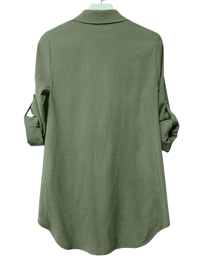 Product Introduction of Women's Plain Collared Button Front Shirt, Casual Elegant Long Sleeve Shirt for Daily Wear, Ladies Clothes for All Seasons 2